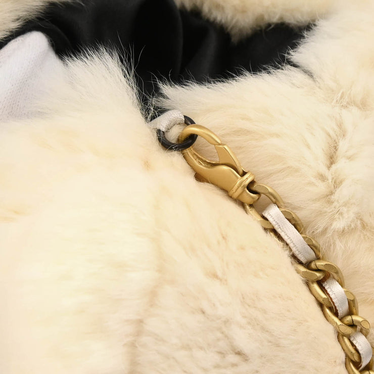 Chanel White Fur Hand Warmer Chain Shoulder Bag