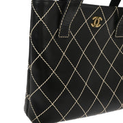 Chanel Black Calfskin Wild Stitch Tote Handbag