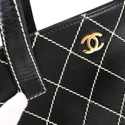 Chanel Black Calfskin Wild Stitch Tote Handbag