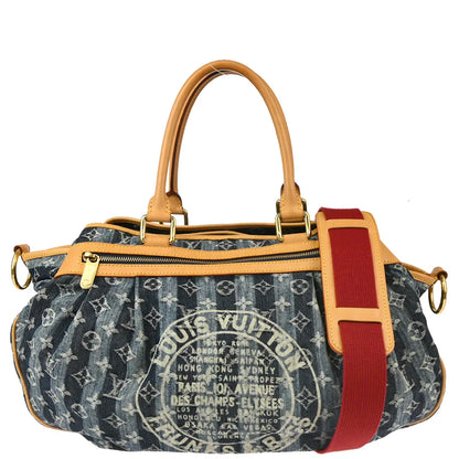 Louis Vuitton 2006 Blue Monogram Denim Cabas Raye GM 2way Shoulder Handbag M95336