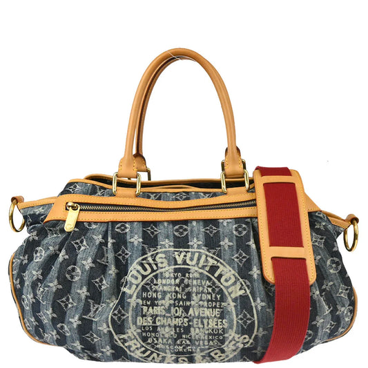Louis Vuitton 2006 Blue Monogram Denim Cabas Raye GM 2way Shoulder Handbag M95336