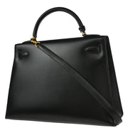 Hermes 1996 Black Box Calf Kelly 32 Sellier 2way Shoulder Handbag