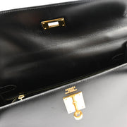 Hermes 1996 Black Box Calf Kelly 32 Sellier 2way Shoulder Handbag