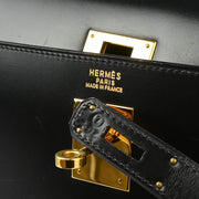 Hermes 1996 Black Box Calf Kelly 32 Sellier 2way Shoulder Handbag