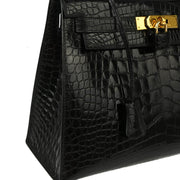 Hermes * 1992 Black Crocodile Alligator Kelly 28 Sellier 2way Shoulder Handbag