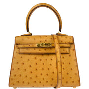 Hermes * Chestnut Ostrich Mini Kelly 20 2way Handbag