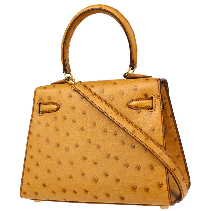 Hermes * Chestnut Ostrich Mini Kelly 20 2way Handbag