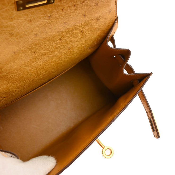 Hermes * Chestnut Ostrich Mini Kelly 20 2way Handbag