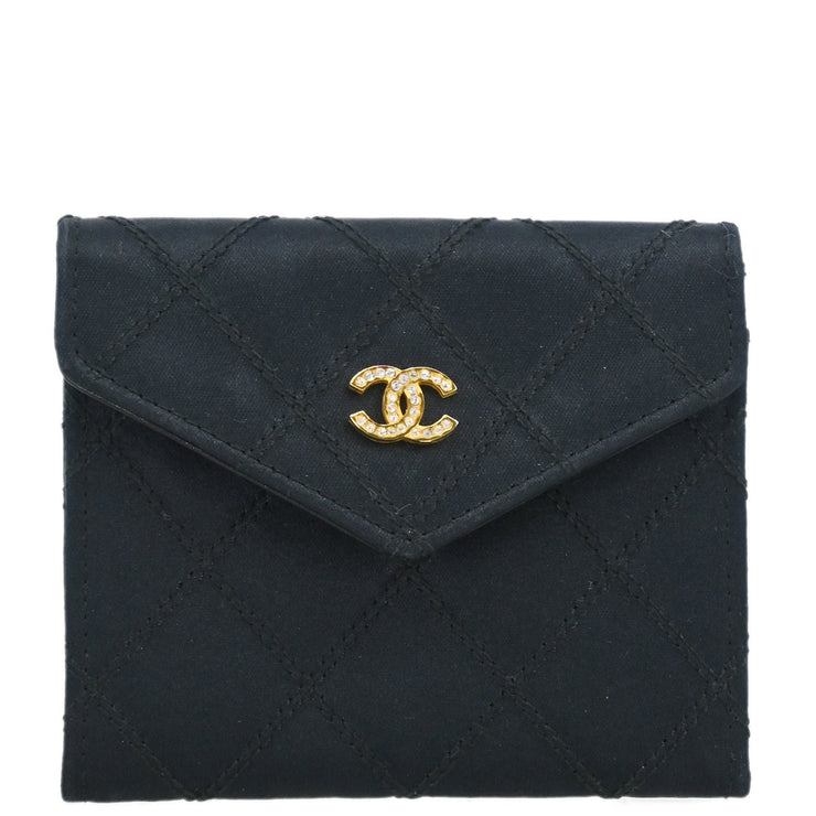 Chanel Black Satin Bicolore Coin Purse Wallet