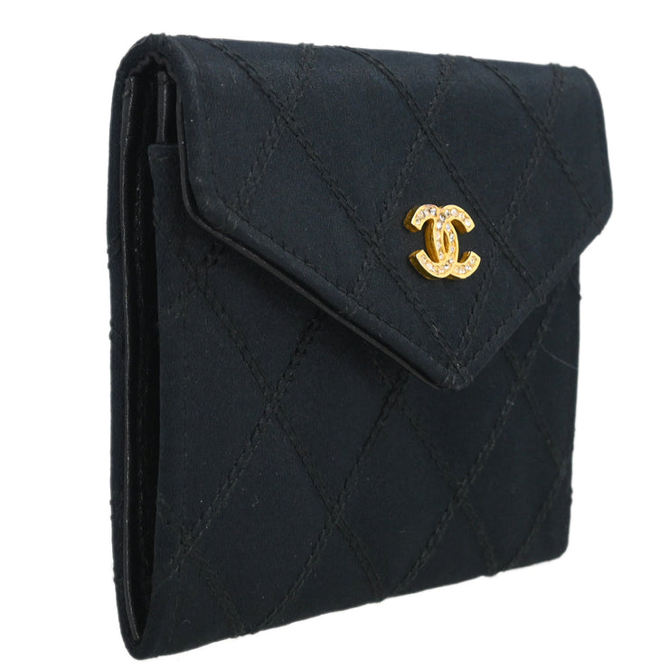 Chanel Black Satin Bicolore Coin Purse Wallet