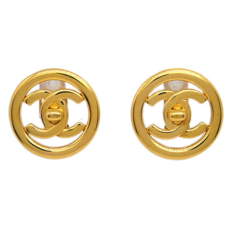 Chanel Turnlock Button Earrings Gold Clip-On 97P