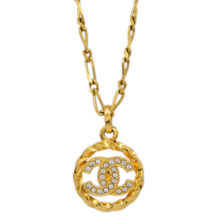 Chanel Medallion Pendant Necklace Rhinestone Gold 3433/1982