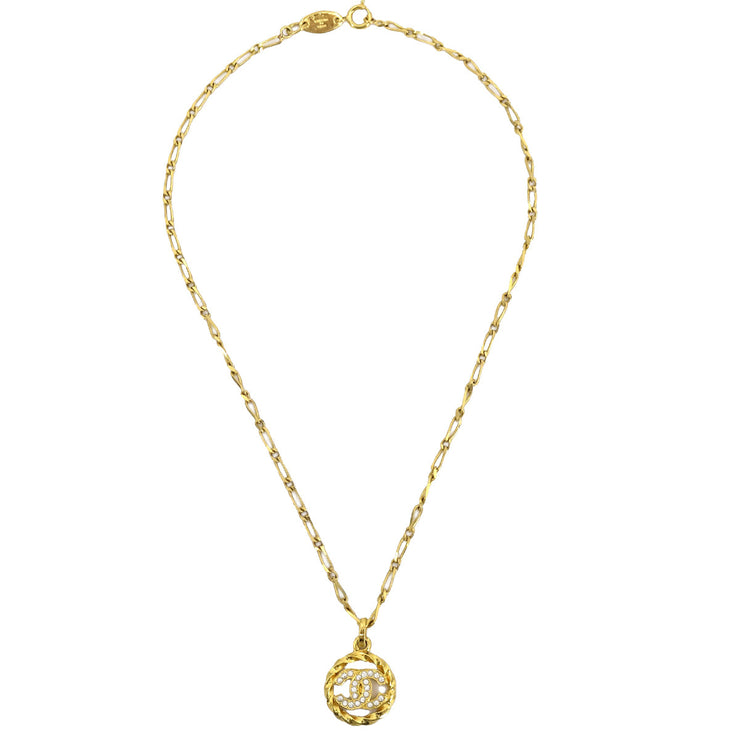 Chanel Medallion Pendant Necklace Rhinestone Gold 3438/1982