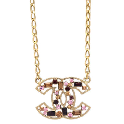 Chanel CC Chain Pendant Necklace Rhinestone Gold 03A