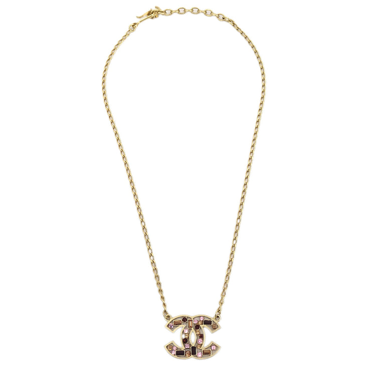 Chanel CC Chain Pendant Necklace Rhinestone Gold 03A