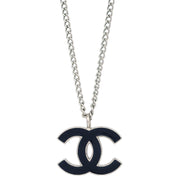 Chanel CC Chain Necklace Silver Black 04P