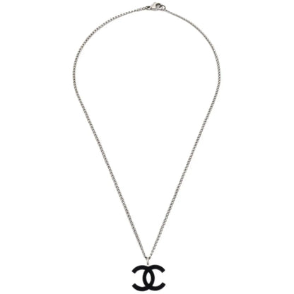 Chanel CC Chain Necklace Silver Black 04P