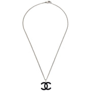 Chanel CC Chain Necklace Silver Black 04P