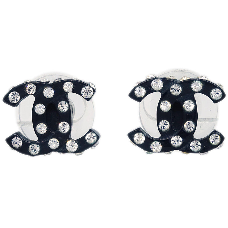 Chanel CC Piercing Earrings Rhinestone Black 04A