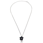 Chanel Flower Pendant Necklace Rhinestone Silver 05A