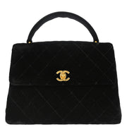 Chanel Black Velvet Kelly Handbag