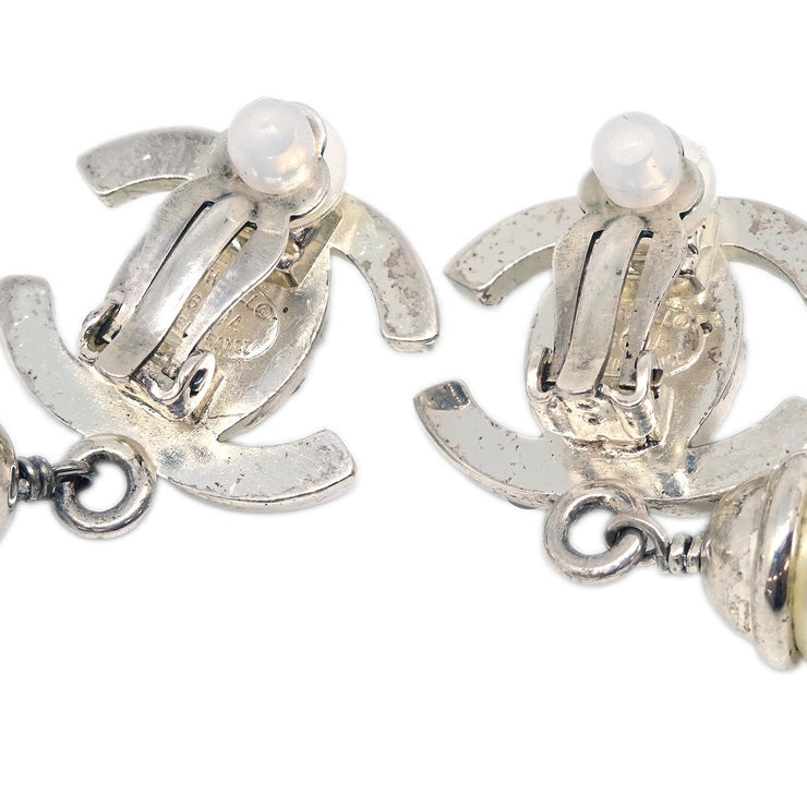 Chanel Silver Costume Pearl Rhinestone Dangle Earrings Clip-On 96A