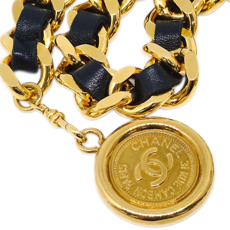 Chanel Gold Black Medallion Chain Belt 96A Small Good