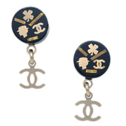 Chanel Piercing Dangle Earrings Gold Black 06A