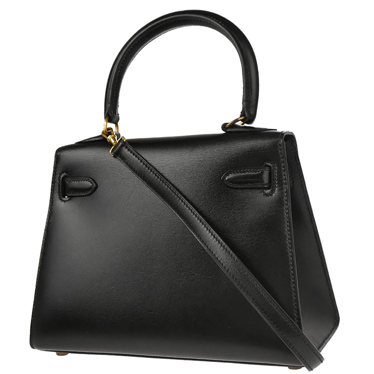 Hermes 1991 Black Box Calf Mini Kelly 20 Sellier 2way Shoulder Handbag