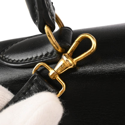 Hermes 1991 Black Box Calf Mini Kelly 20 Sellier 2way Shoulder Handbag