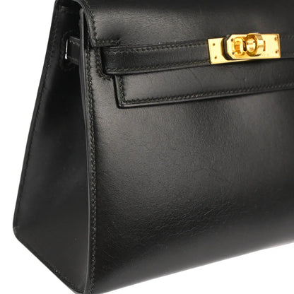 Hermes 1991 Black Box Calf Mini Kelly 20 Sellier 2way Shoulder Handbag