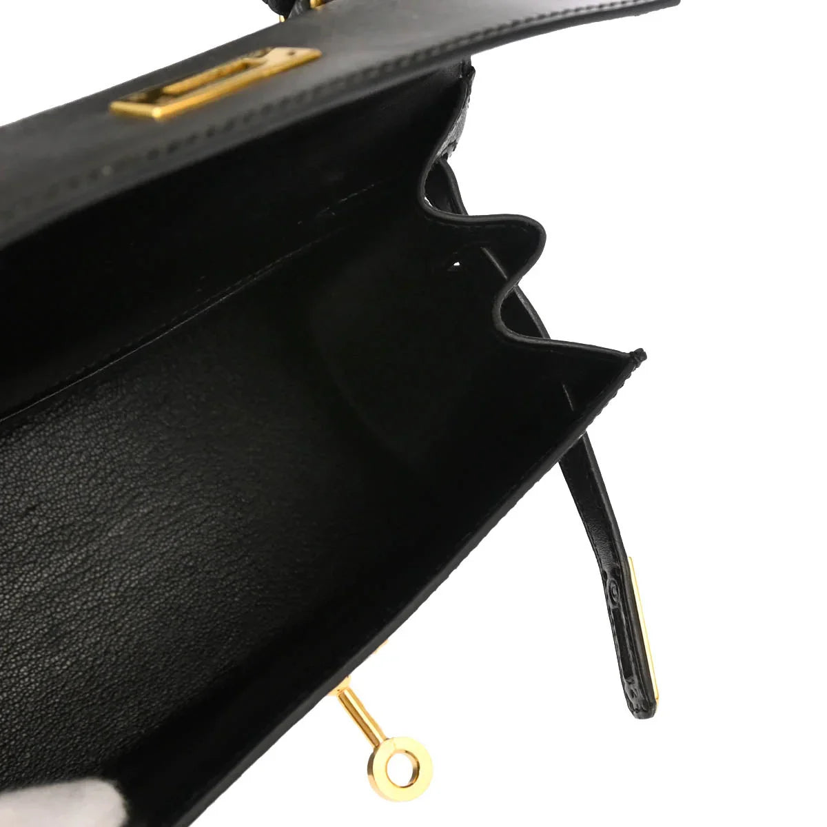 Hermes 1991 Black Box Calf Mini Kelly 20 Sellier 2way Shoulder Handbag