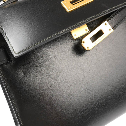 Hermes 1991 Black Box Calf Mini Kelly 20 Sellier 2way Shoulder Handbag