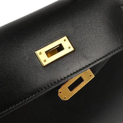 Hermes 1991 Black Box Calf Mini Kelly 20 Sellier 2way Shoulder Handbag