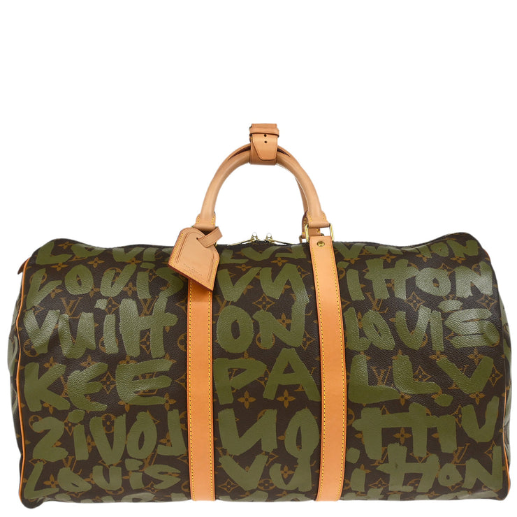 Louis Vuitton 2001 Khaki Monogram Graffiti Keepall 50 Duffle M92196