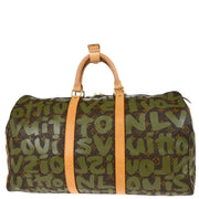 Louis Vuitton 2001 Khaki Monogram Graffiti Keepall 50 Duffle M92196