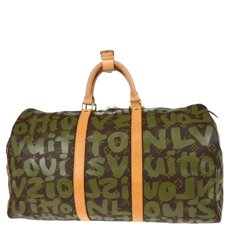 Louis Vuitton 2001 Khaki Monogram Graffiti Keepall 50 Duffle M92196