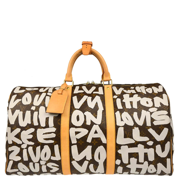 Louis Vuitton 2001 White Monogram Graffiti Keepall 50 Duffle Bag M92197