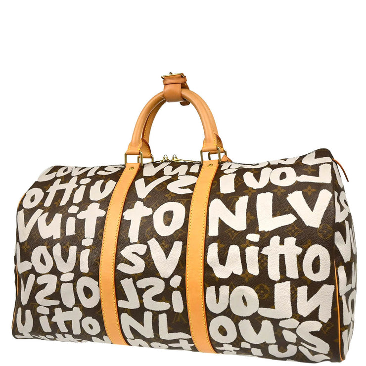 Louis Vuitton 2001 White Monogram Graffiti Keepall 50 Duffle Bag M92197