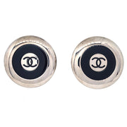 Chanel Button Earrings Clip-On Black Silver 97A