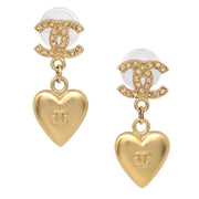 Chanel Heart Dangle Piercing Earrings Gold Rhinestone 02P