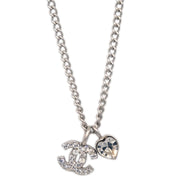 Chanel Silver Chain Necklace Pendant Rhinestone 05P