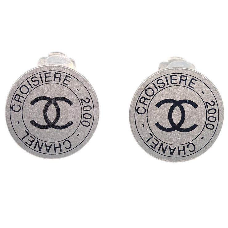 Chanel Button Earrings Clip-On Silver 00C