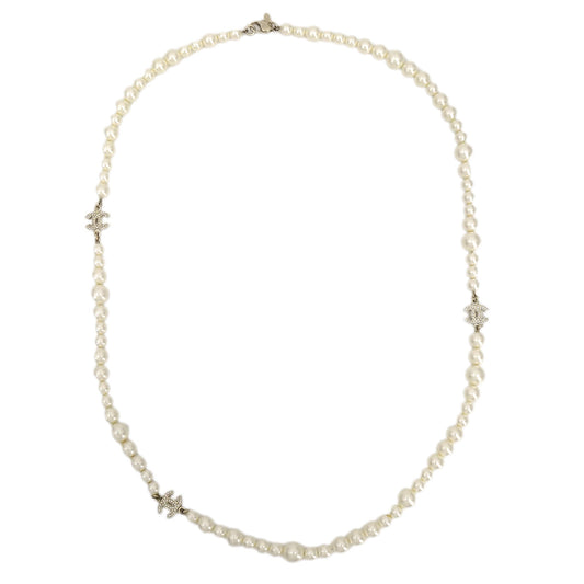 Chanel Gold Chain Costume Pearl Rhinestone Necklace A12P