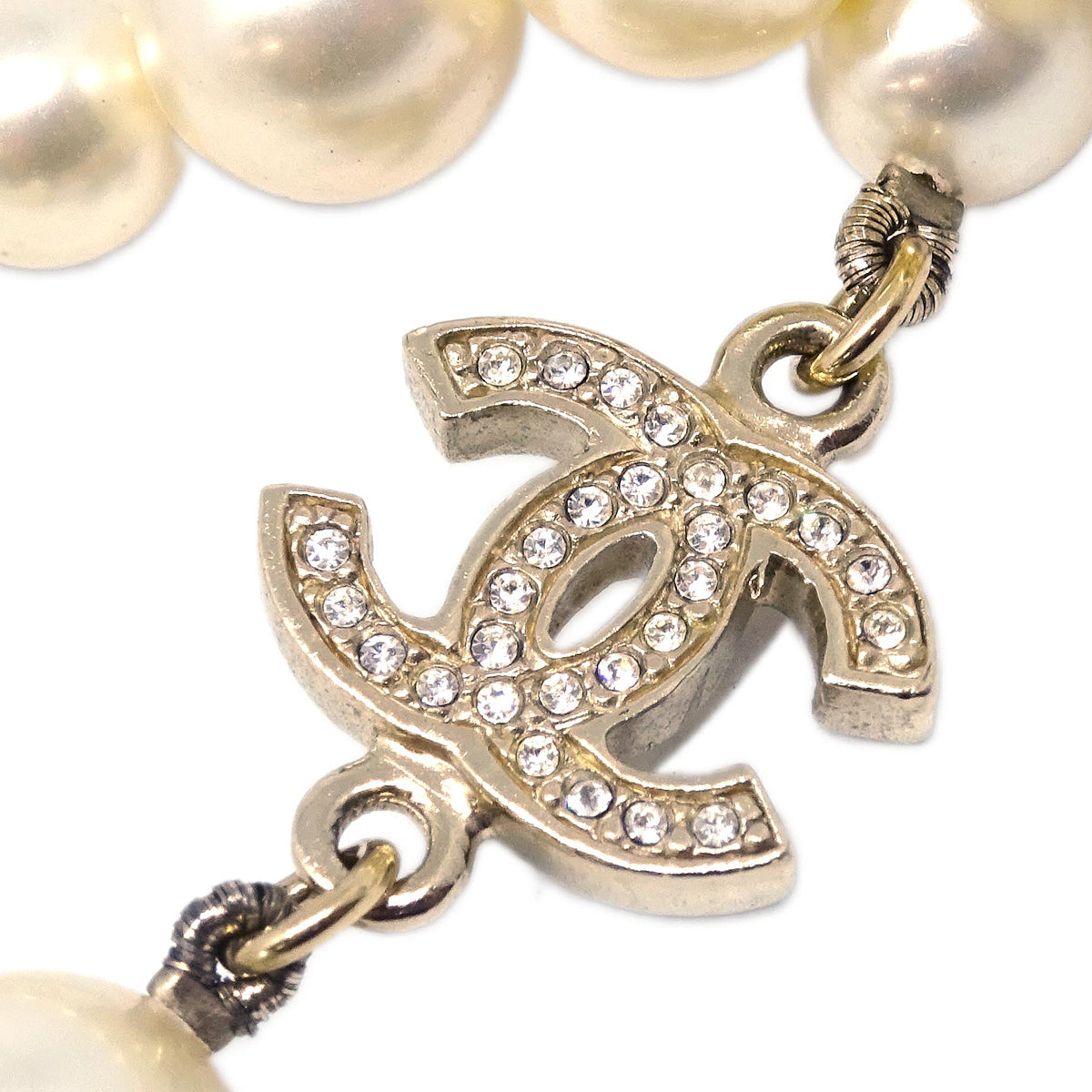 Chanel Gold Chain Costume Pearl Rhinestone Necklace A12P