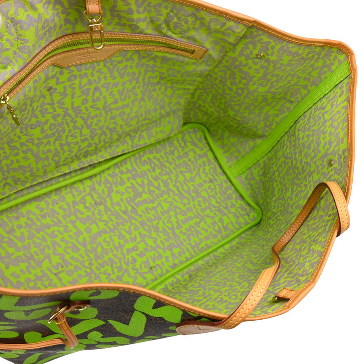 Louis Vuitton 2009 Green Monogram Graffiti Neverfull GM Tote M93703