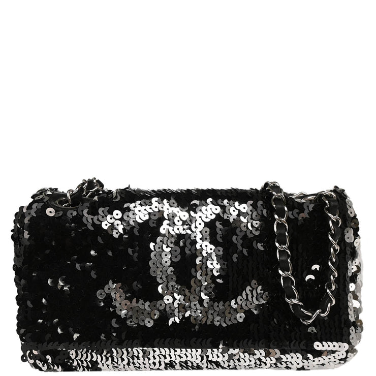 Chanel 2008-2009 Black Lambskin Sequins Single Flap Shoulder Bag