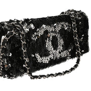 Chanel 2008-2009 Black Lambskin Sequins Single Flap Shoulder Bag