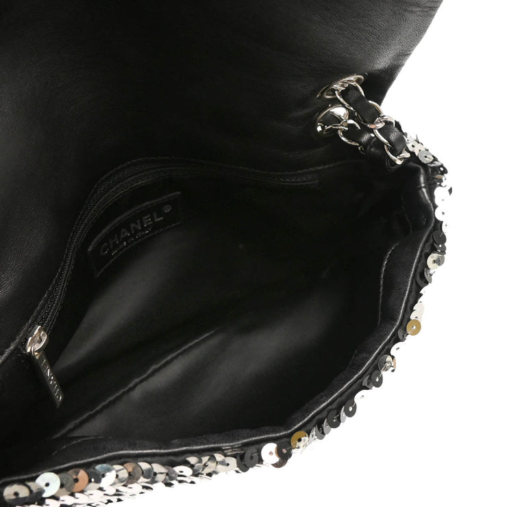 Chanel 2008-2009 Black Lambskin Sequins Single Flap Shoulder Bag