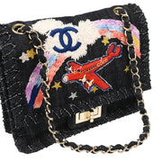 Chanel 2005-2006 Indigo Denim Night Flight Mademoiselle Lock Shoulder Bag